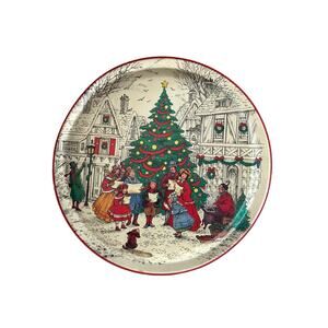 Vintage Christmas tin plate w carolers & tree by creative concepts